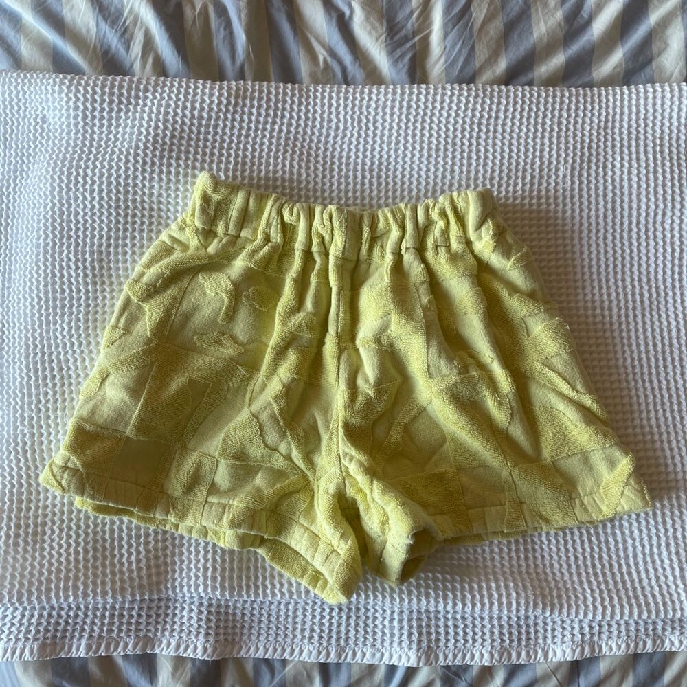 Lucy Folk x Net-a-Porter Yellow Terry Towel Shorts, Size Medium